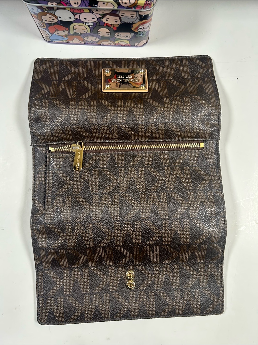 Michael Kors Brown Logo Continental Card Holder with Gold Plate - Picture 7 of 11
